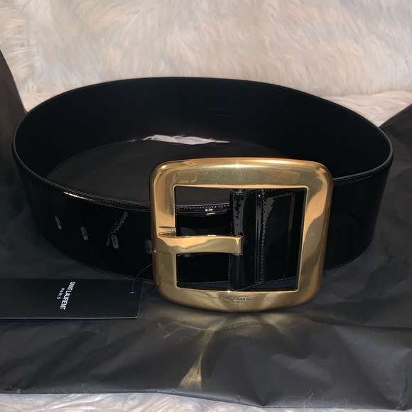 SOLD Saint Laurent Patent Leather Gold Buckle Belt - Picture 2 of 7